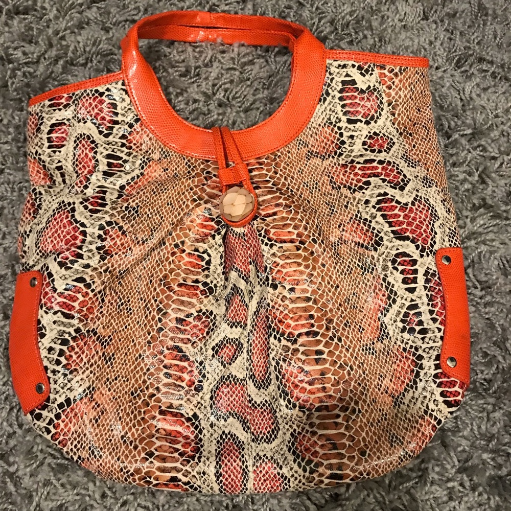 Orange and snakeskin print shoulder bag